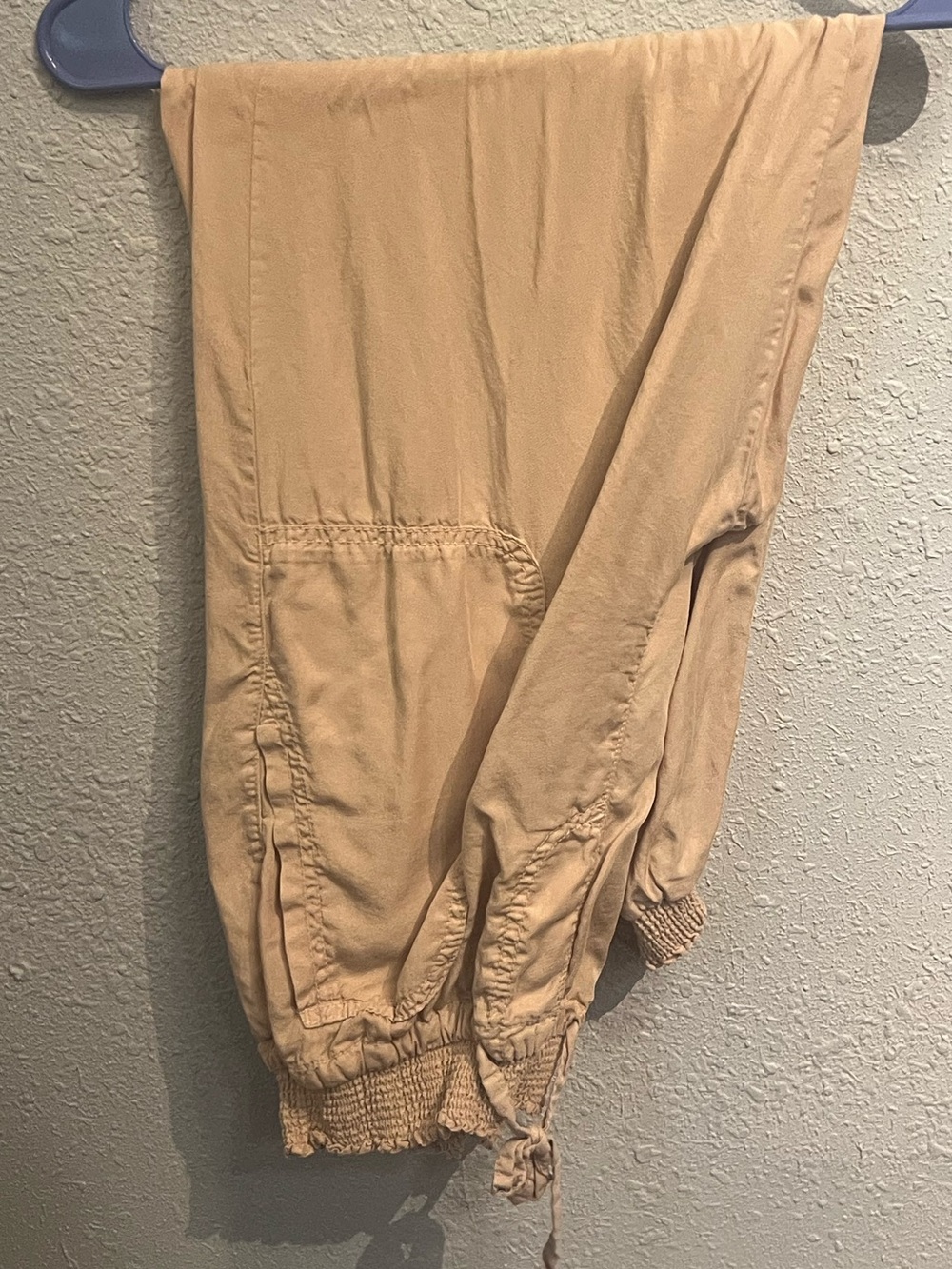 Free People Love Tree Tan Smocked Waist Cargo Jogger Pants Large